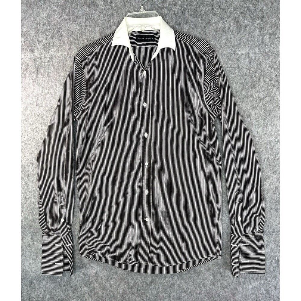Ralph Lauren Black Label Size 15 Black Striped Dress Shirt Men's Cotton Italy